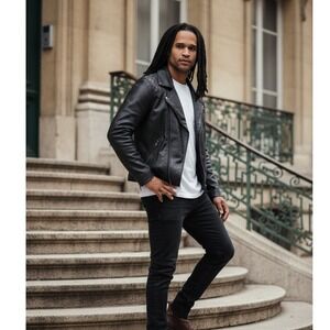 TopMan Men's M Moto Style Leather Jacket Brown Classic Fit Biker Motocore Rocker